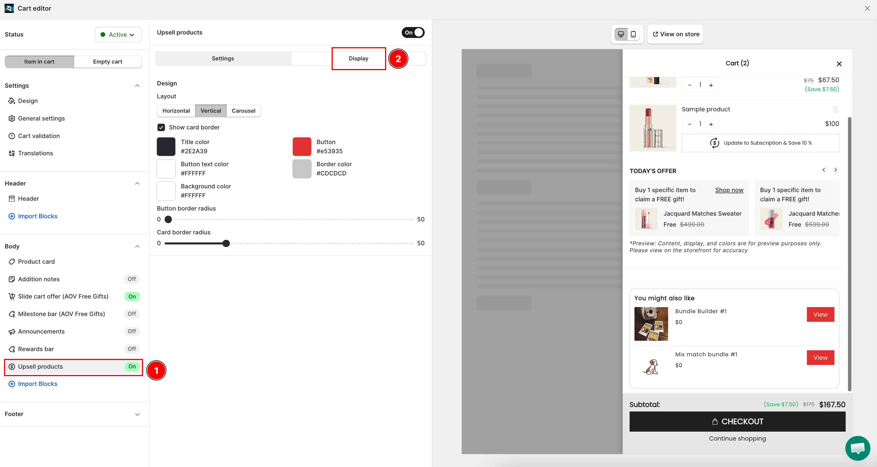 Upsell design settings