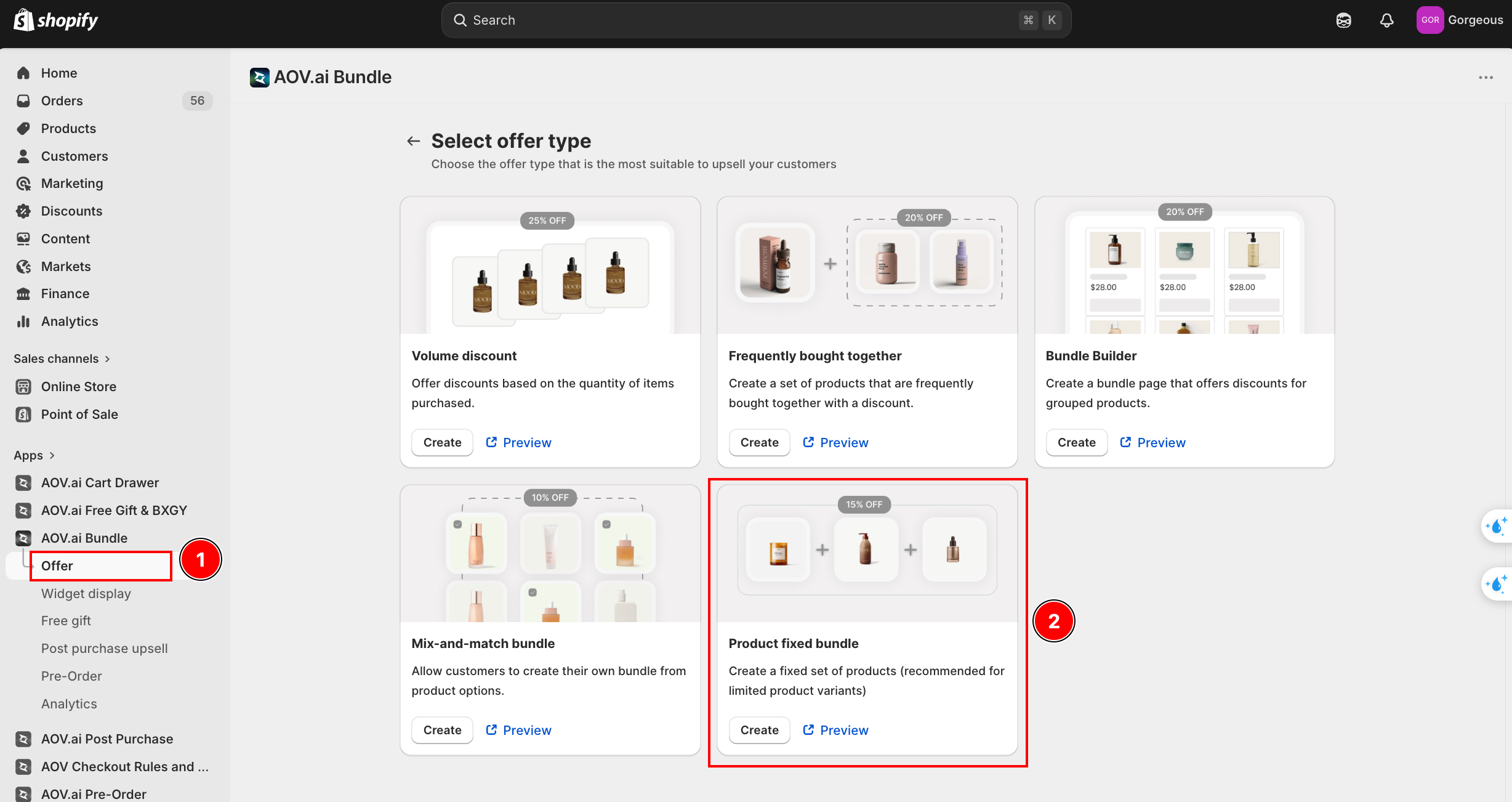 Offer type chooser showing the native bundle types plus 2 cross-app cards