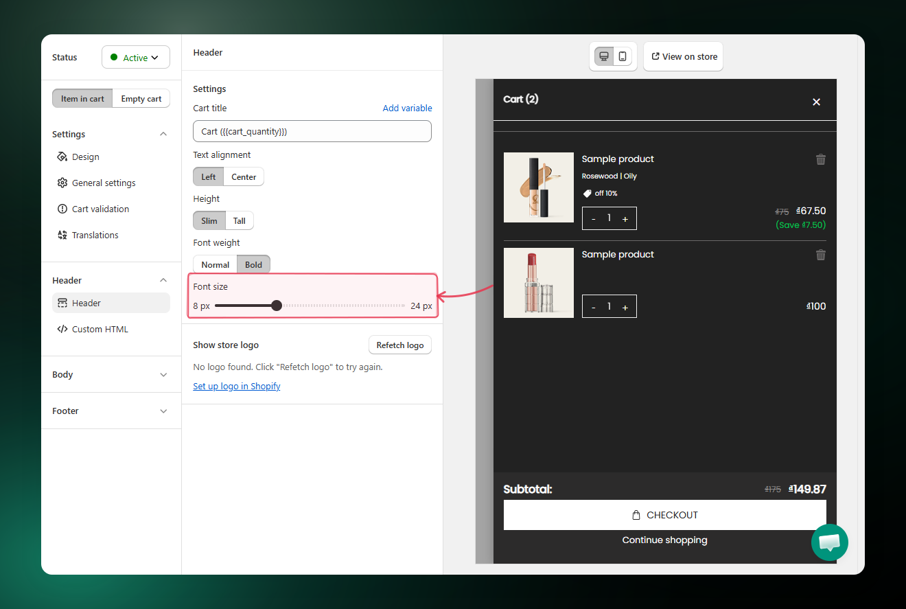 Font size slider