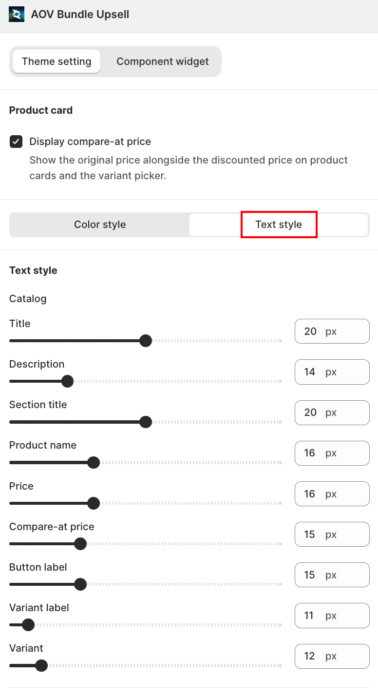 Text style tab