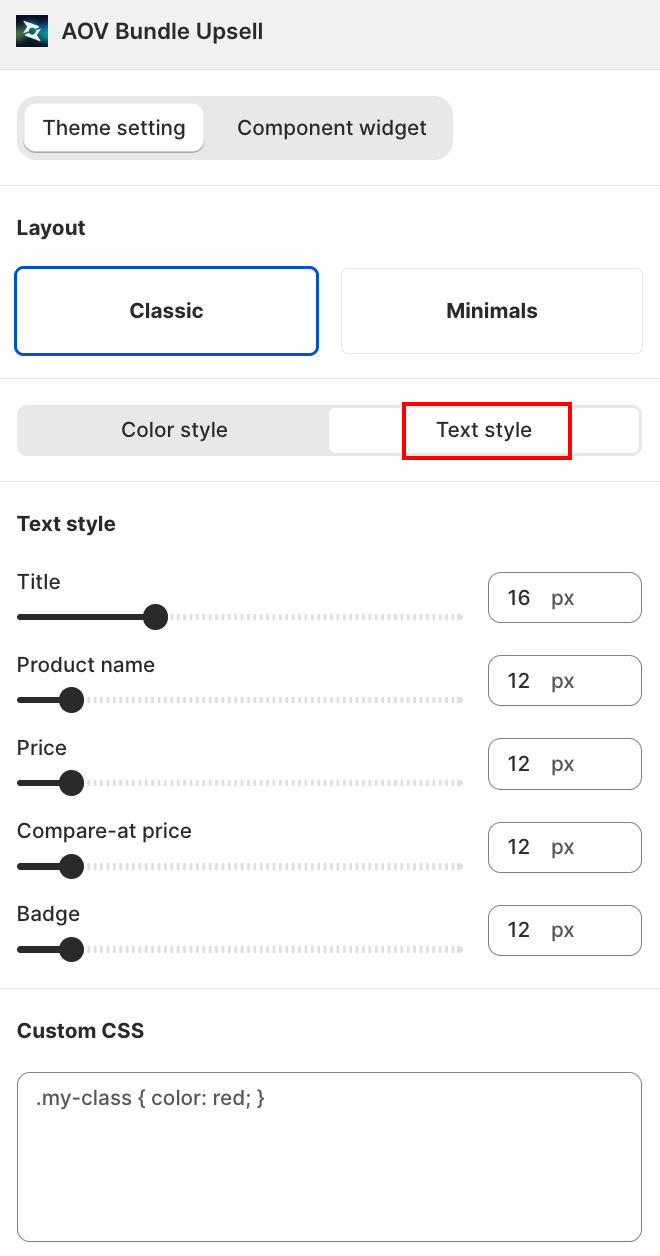 Text style tab