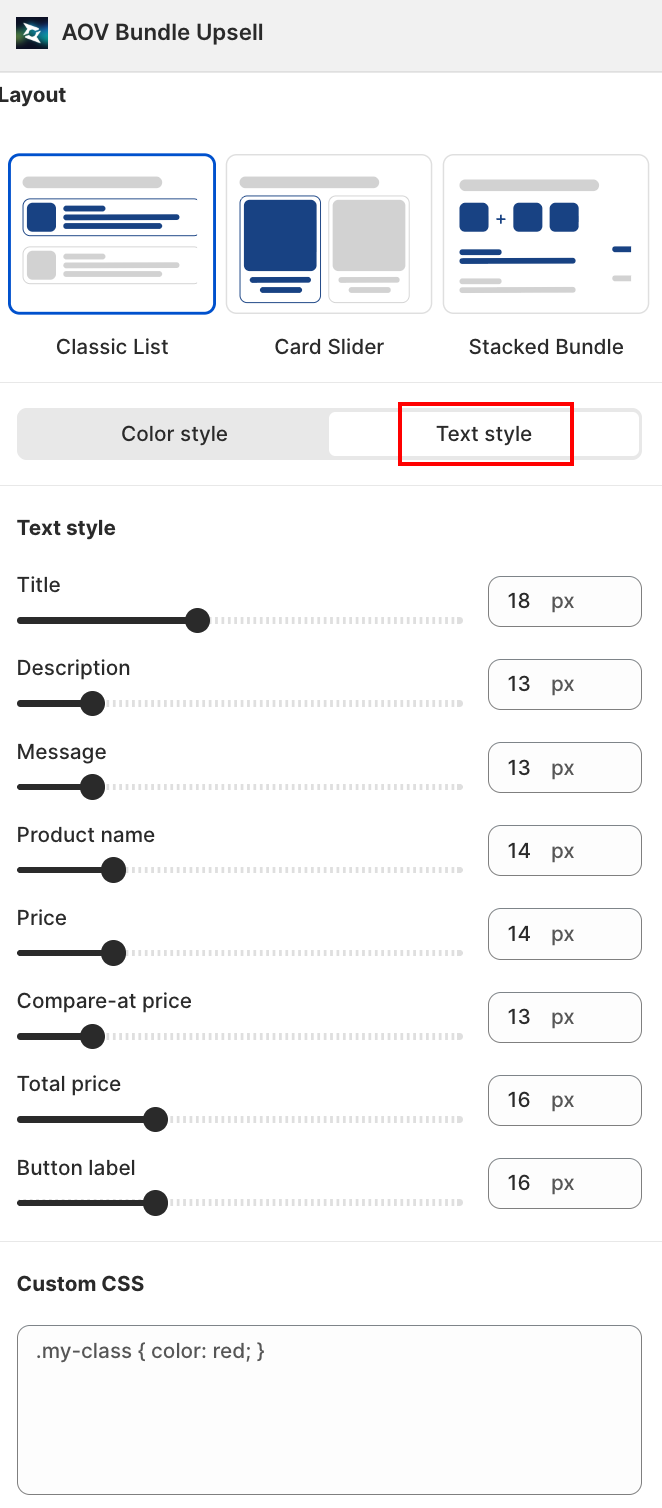 Text style tab