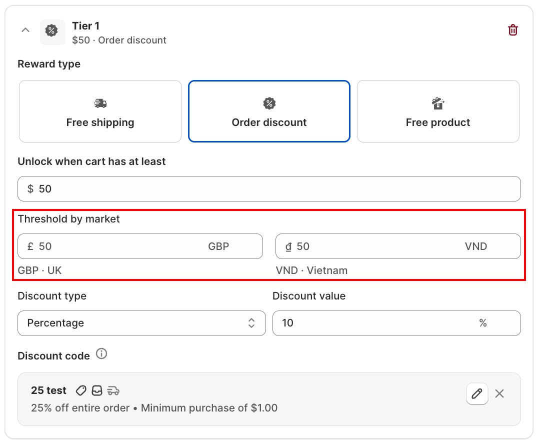 Threshold by market inputs inside a tier
