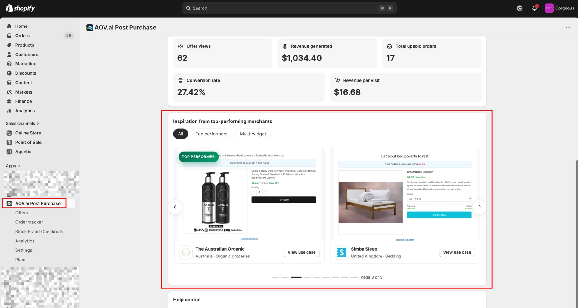 PPU Home with the Inspiration from top-performing merchants section: All / Top performers / Multi-widget filters and a carousel of template cards below the Statistics tiles