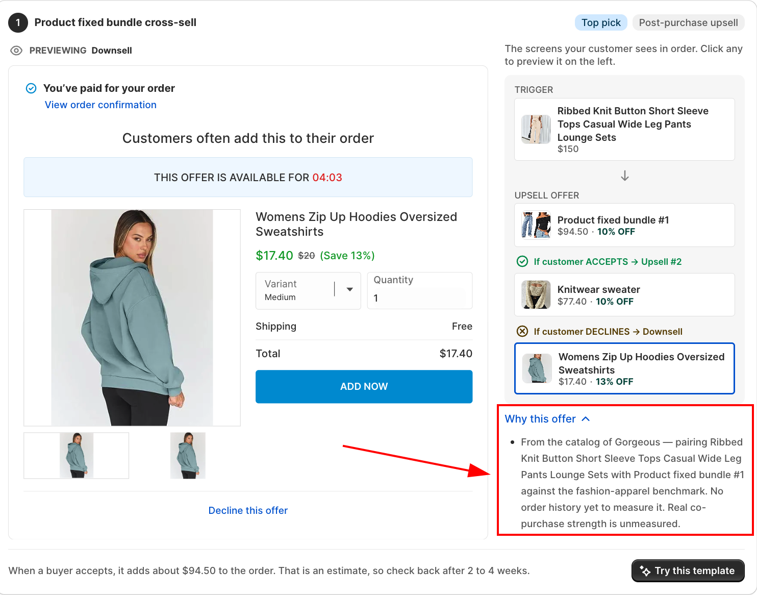 Why this offer section expanded, explaining the reasoning behind a suggested offer