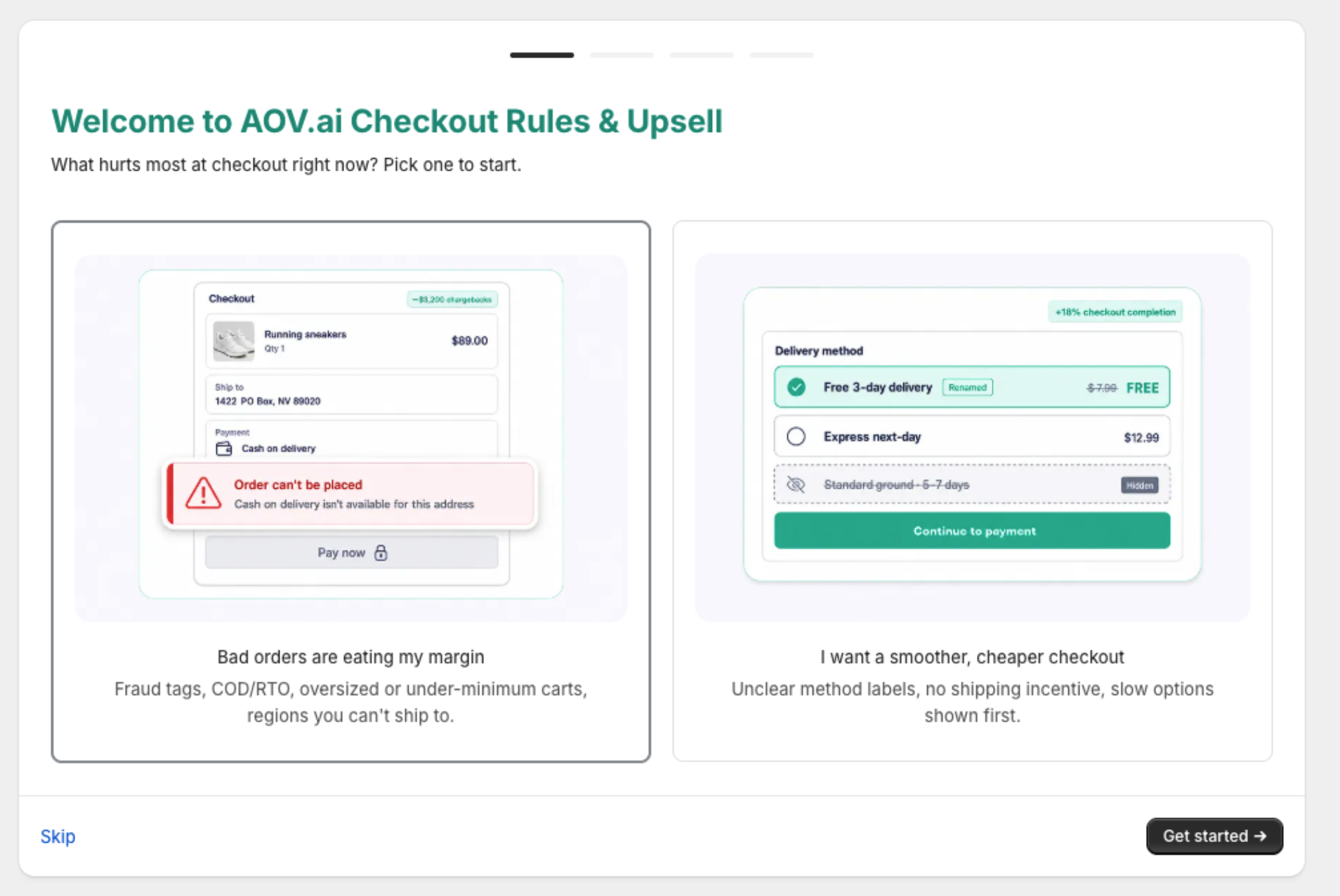 Onboarding Wizard step 1 — choose your pain point