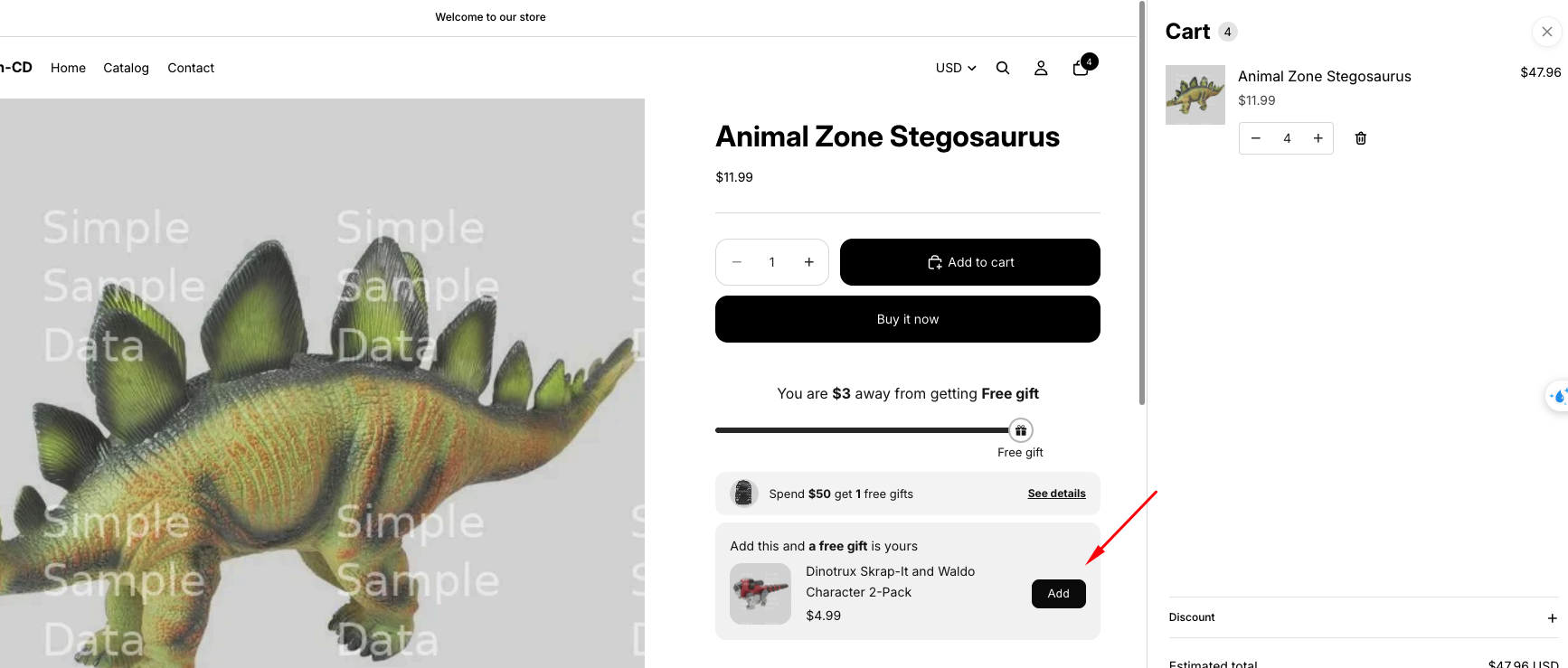 Reward booster suggested product card shown to customers on the storefront, below the milestone progress bar